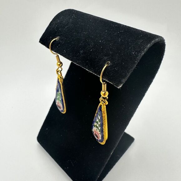 Stunning Italian Florentine micro mosaic dangle/drop earrings! - Picture 14 of 15
